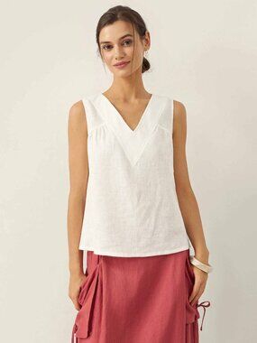 LINTICO 100% Linen V-Neck Sleeveless Tank Top "NICOLE" | Optic White